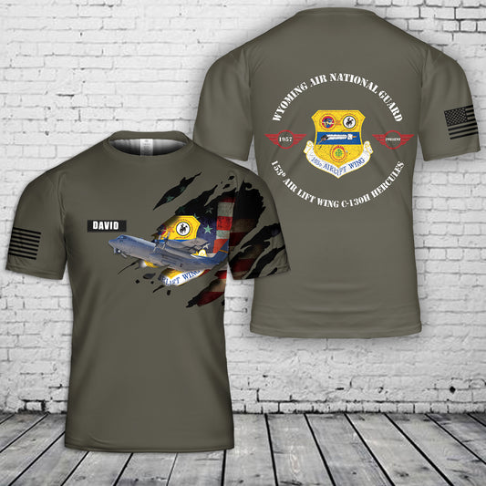 Custom Name Wyoming Air National Guard 153d Air Lift Wing C-130H Hercules 3D T-Shirt