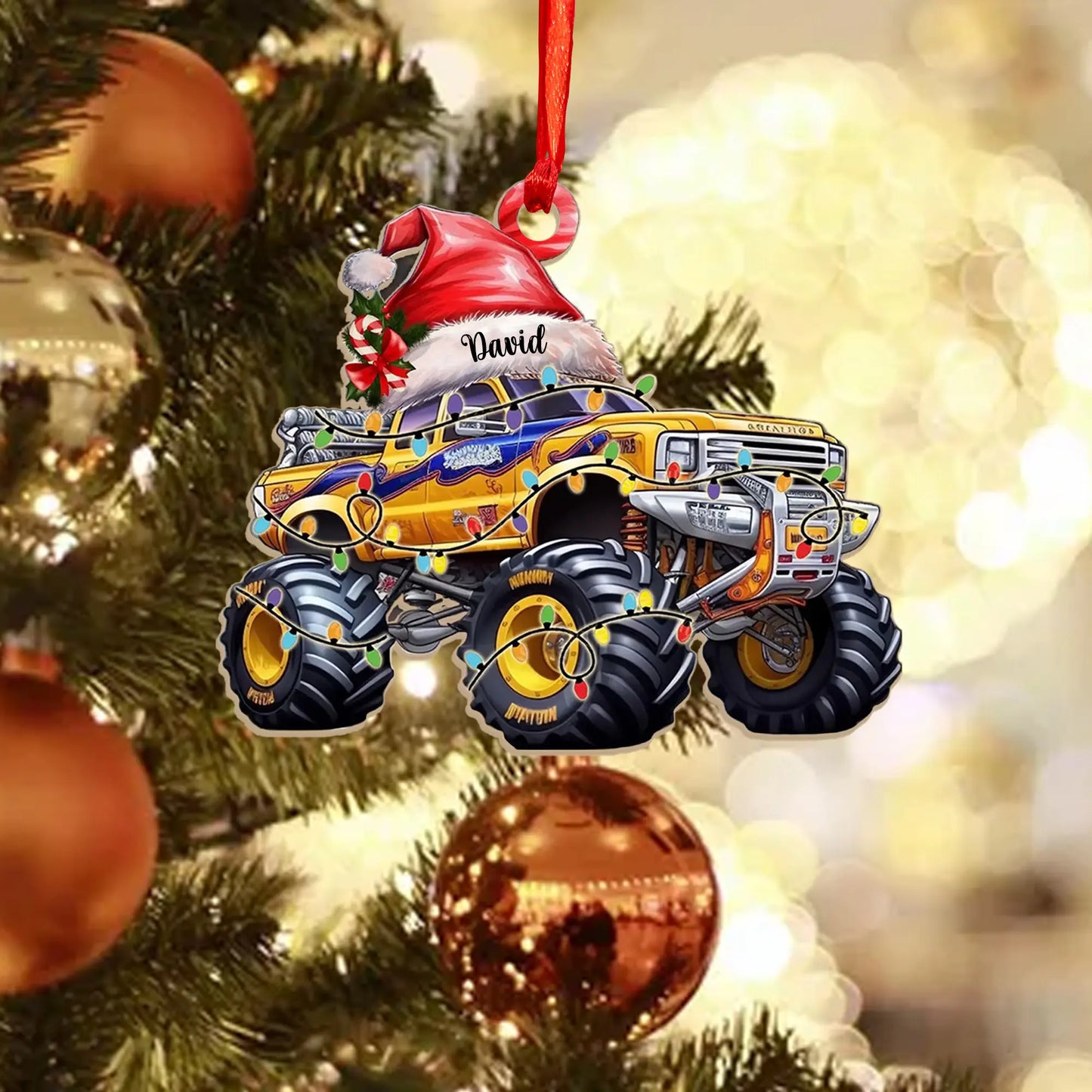 Custom Name  Monster Truck Christmas Printed & Cut-out Acrylic Ornament NLMP2711PT12