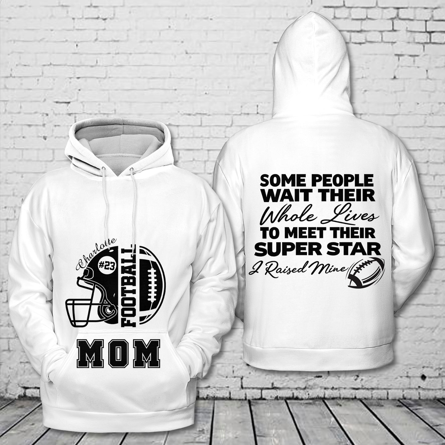 Custom Name & Number Football Mom 3D Hoodie