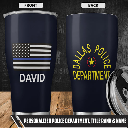 Custom Name, Police Department And Title Rank Police Blue Line Vagabond Tumbler 20oz NLMP0205PL12