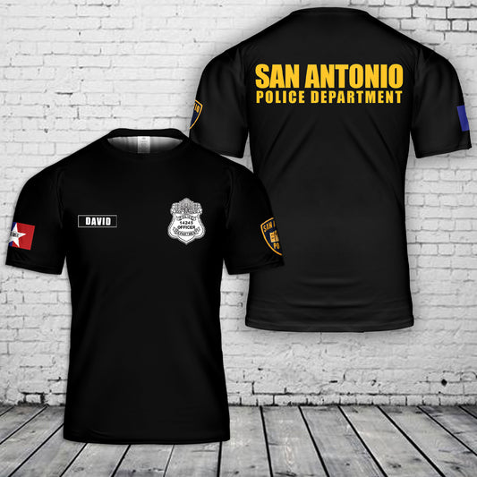 Custom Name, Rank And Number San Antonio Police Department 3D T-Shirt