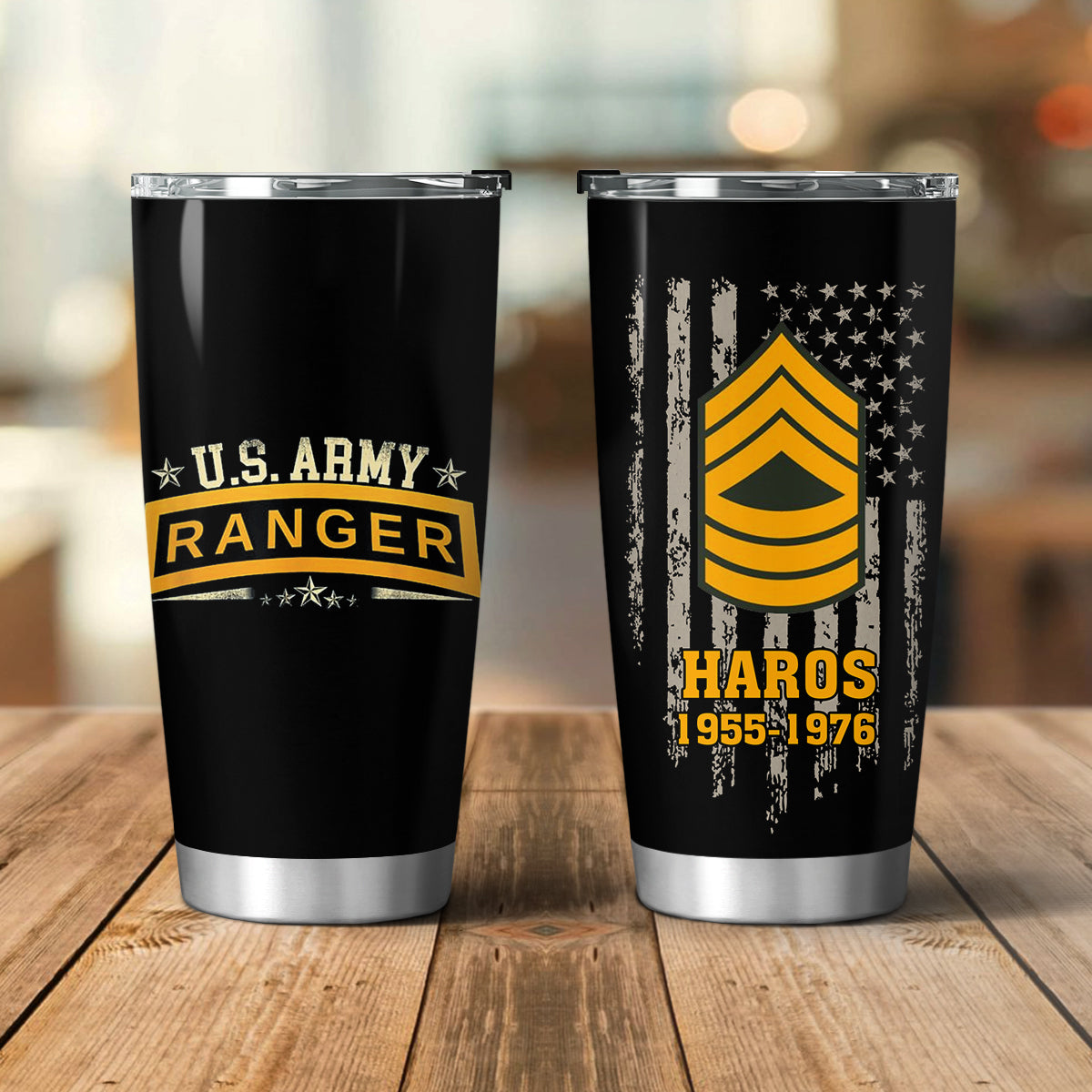 Custom Name, Rank And Year US Army Ranger Tab - Airborne Ranger Veteran Tumbler 20oz
