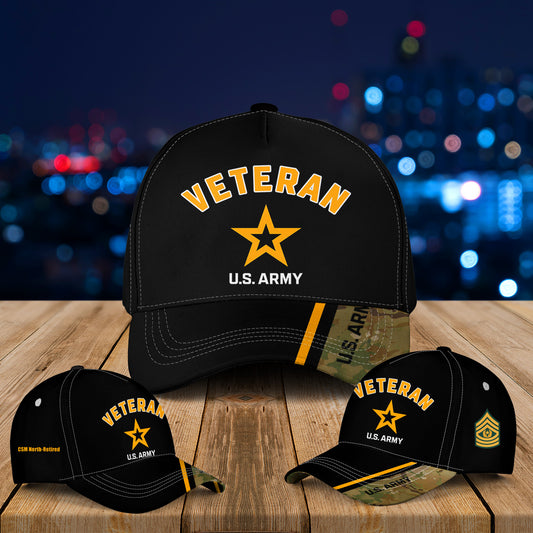 Custom Name & Rank US Army Veteran Baseball Cap
