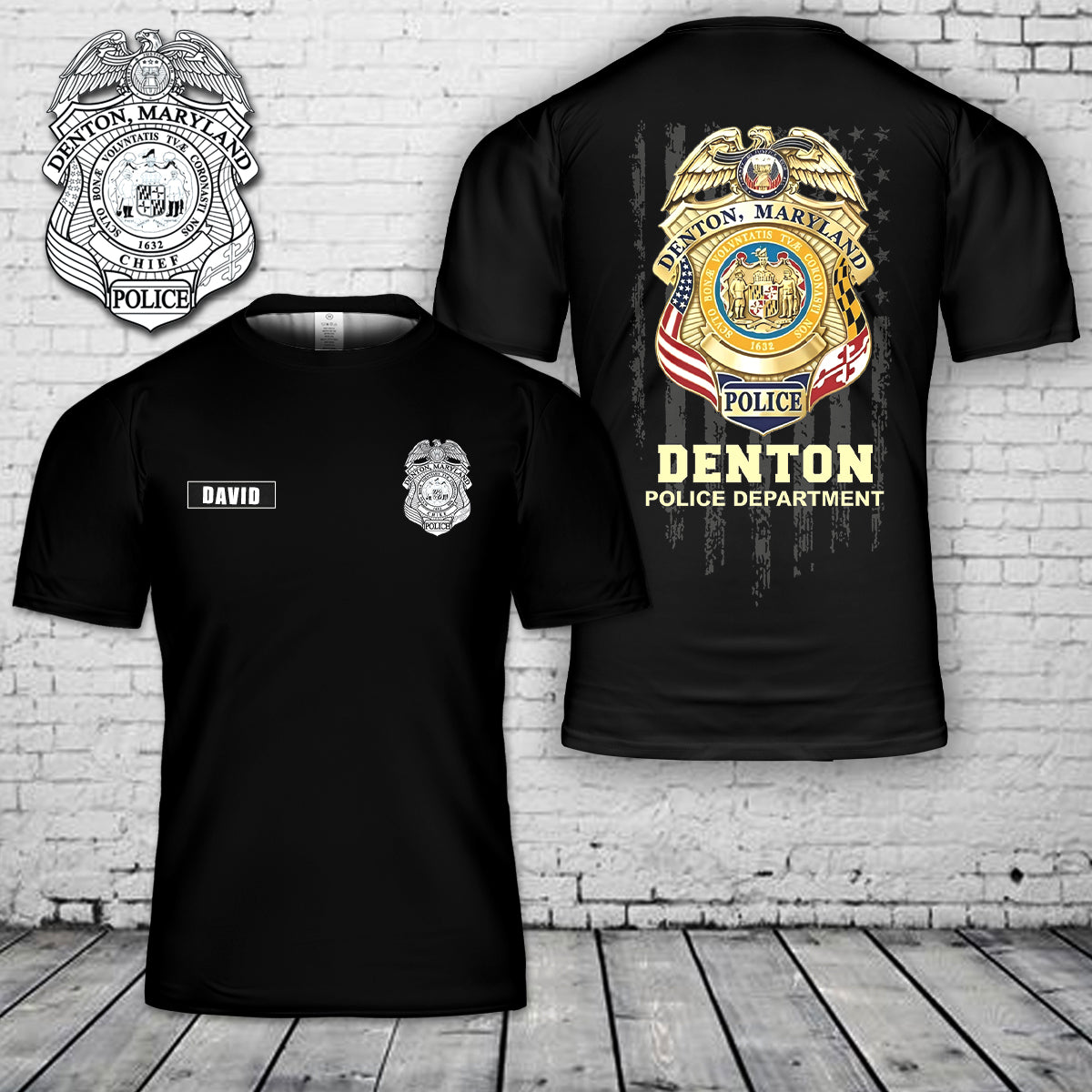 Custom Name, Rank & Number Denton Maryland Police Department, Maryland 3D T-Shirt
