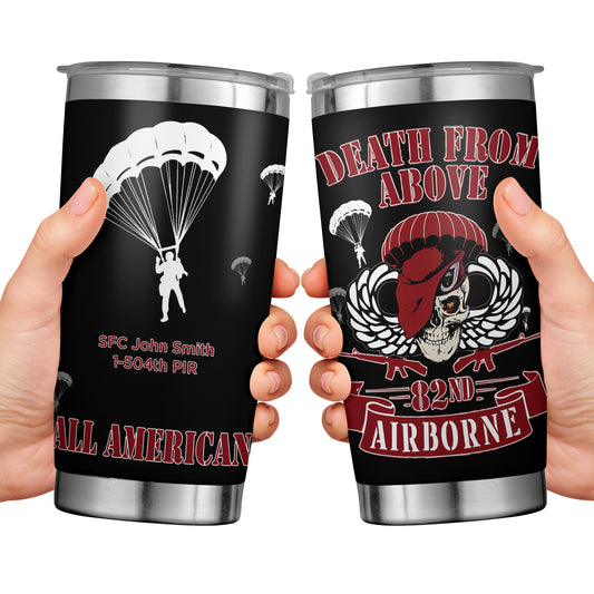 Custom Name, Rank & Unit 82nd Airborne Death From Above Tumbler 20oz