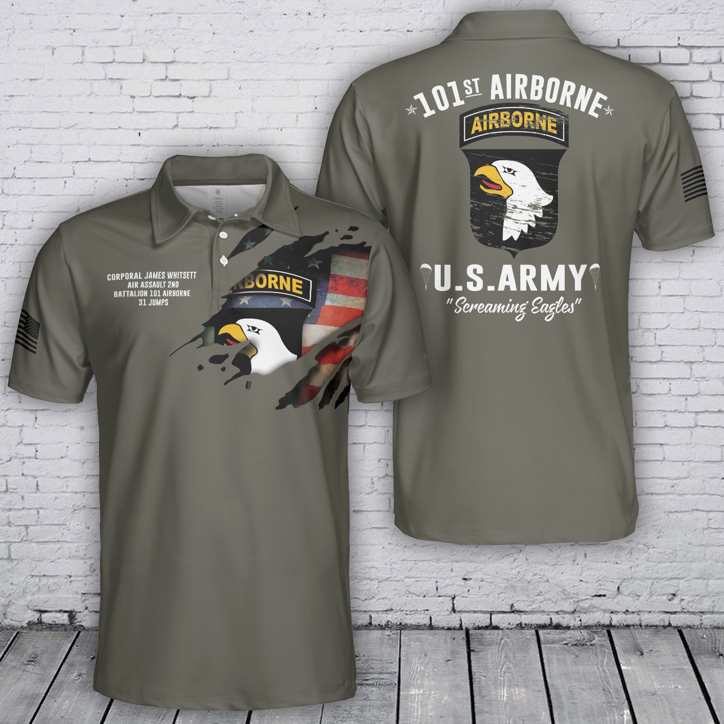 Custom Name, Rank & Unit US Army 101st Airborne Division  Polo Shirt