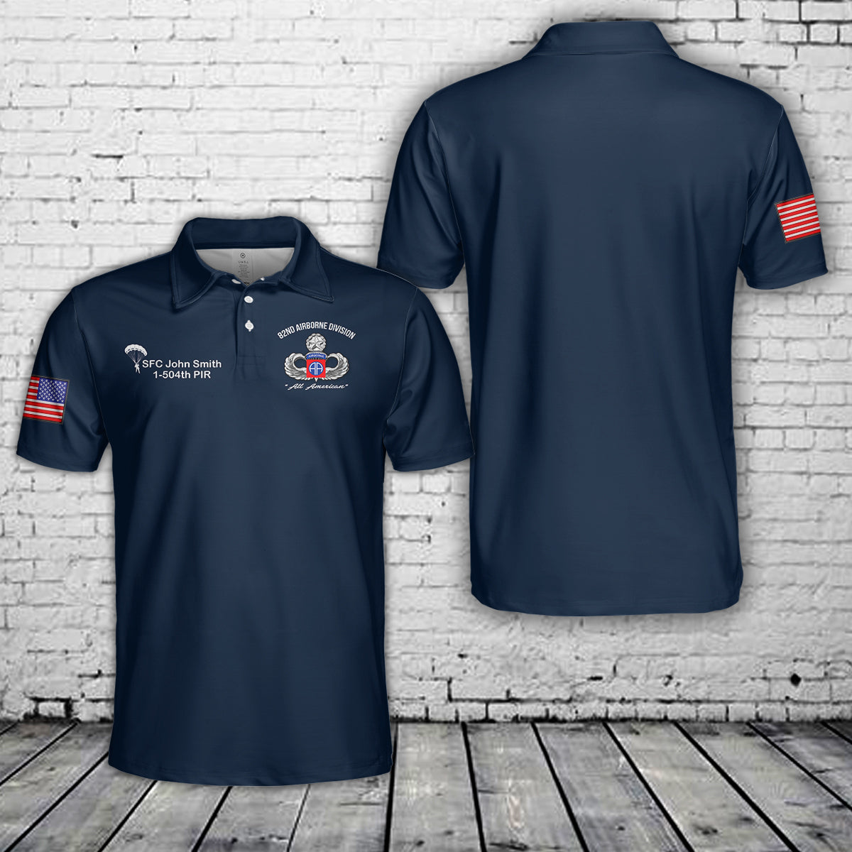 Custom Name, Rank & Unit US Army 82nd Airborne Master Jump Wings Polo Shirt