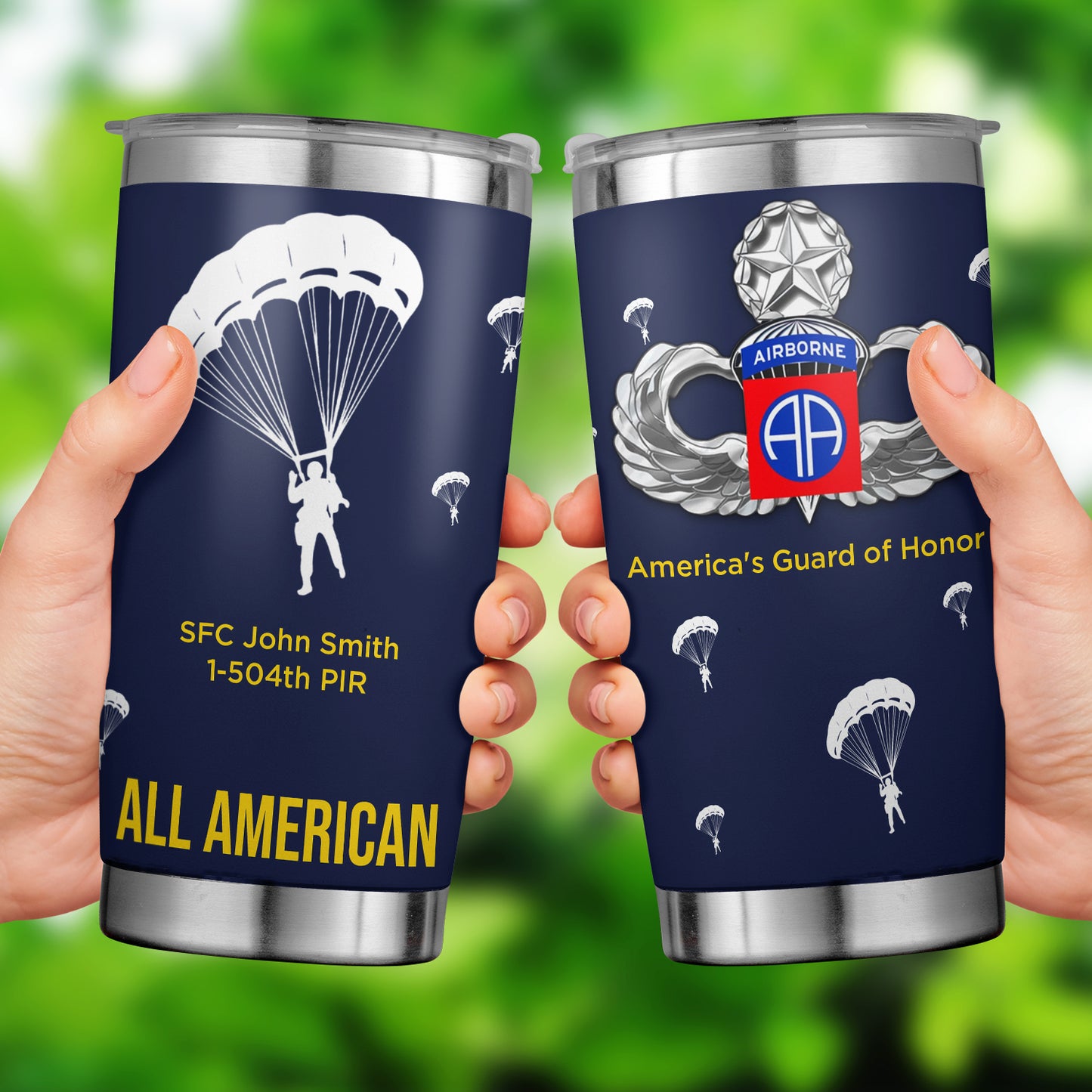 Custom Name, Rank & Unit US Army 82nd Airborne Master Jump Wings Tumbler 20oz