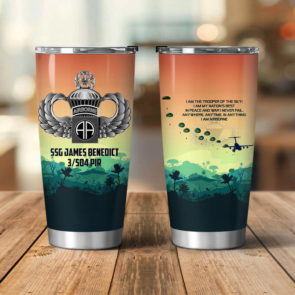 Custom Name, Rank & Unit US Army 82nd Airborne National Airborne Day Tumbler 20oz