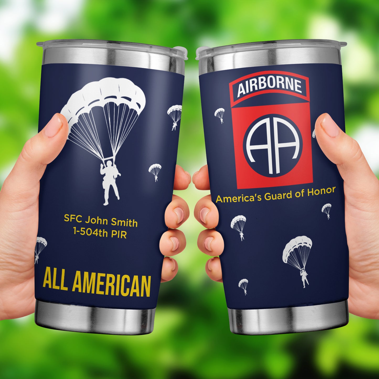 Custom Name, Rank & Unit US Army 82nd Airborne Tumbler 20oz