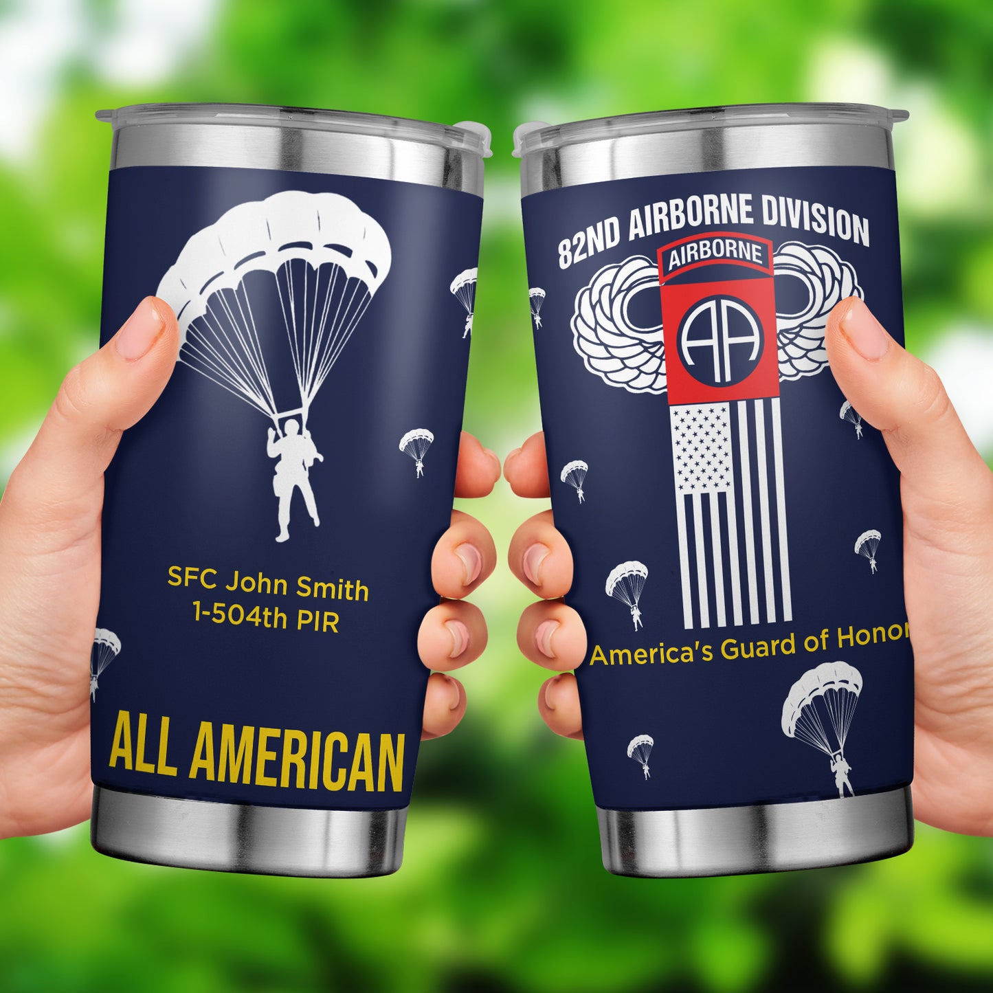 Custom Name, Rank & Unit US Army 82nd Airborne Veteran Tumbler 20oz NLSI0804PL06