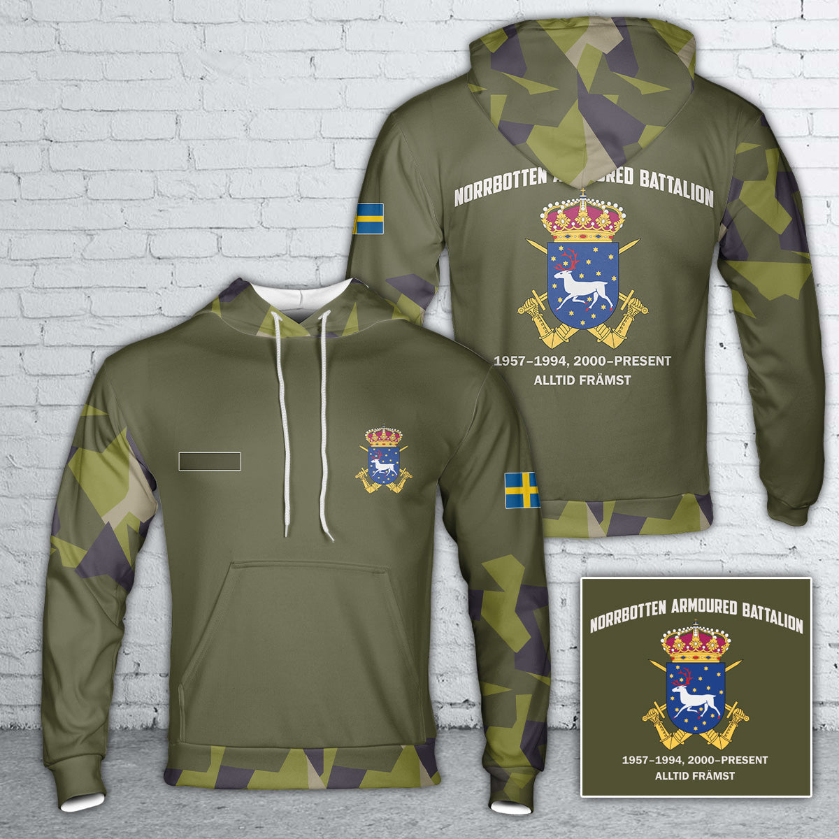 Custom Name  Swedish Army Norrbotten Armoured Battalion Hoodie 3D