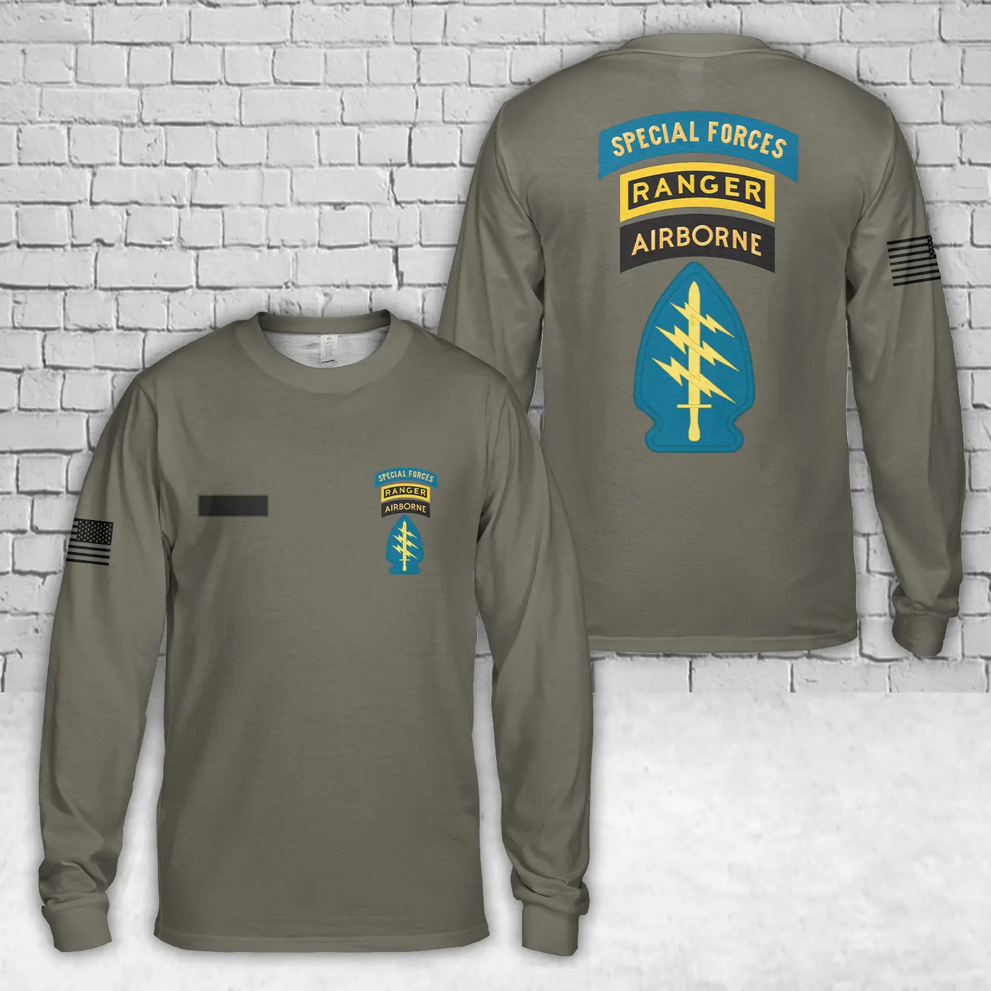 Custom Name  US Army Special Forces Patch with SF and Ranger Tabs AOP Long Sleeve Shirt