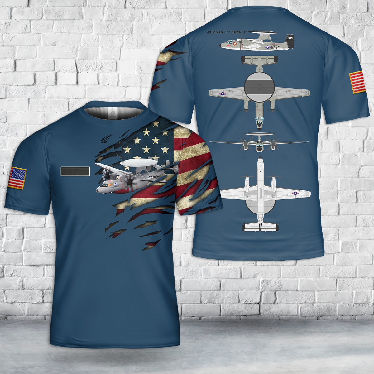Custom Name US Navy Northrop Grumman E-2 Hawkeye T-Shirt 3D