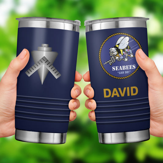 Custom Name & Enlisted rating US Navy Seabees Tumbler 20oz