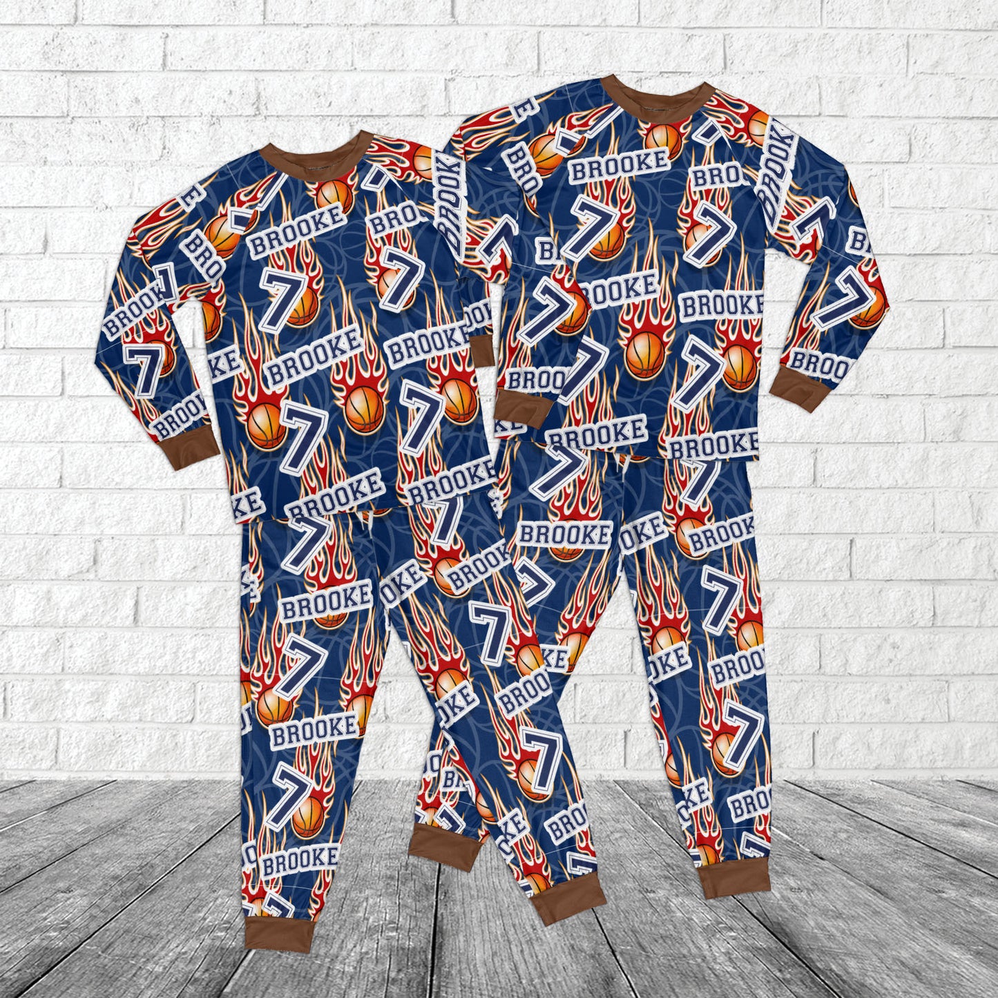 Custom Name & Number Basketball Kid Raglan Pajamas Set