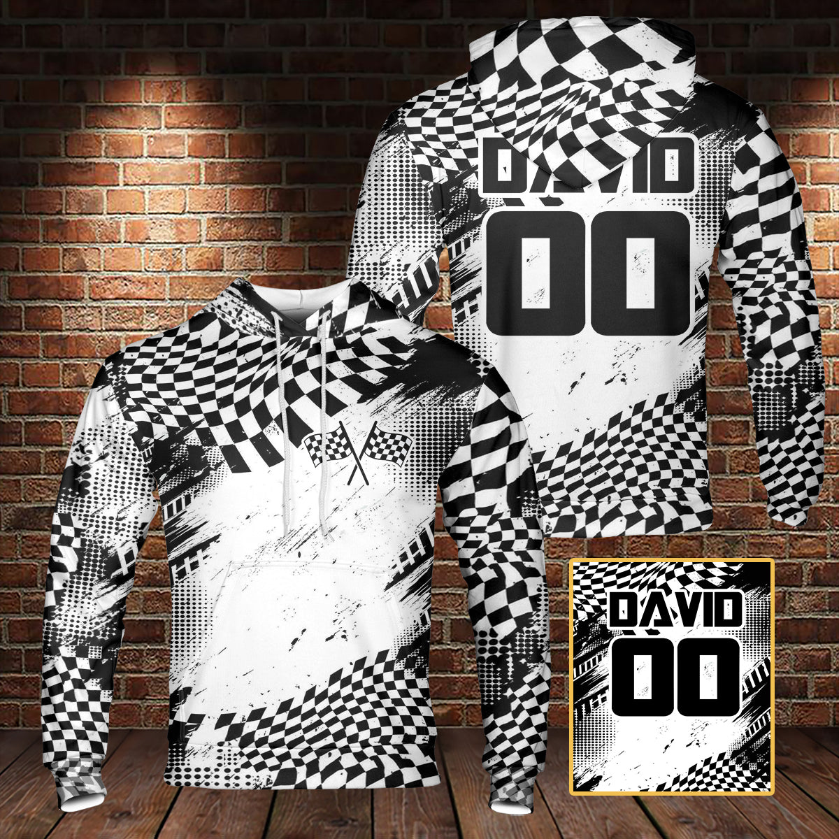 Custom Name & Number Racing 3D Hoodie