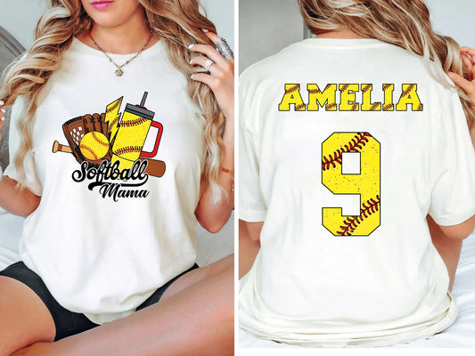 Custom Name & Number Softball Mama Classic Unisex T-Shirt Gildan 5000 (Made In US)