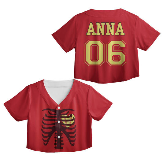 Custom Name & Number Softball heart bones AOP Crop Top Baseball Jersey