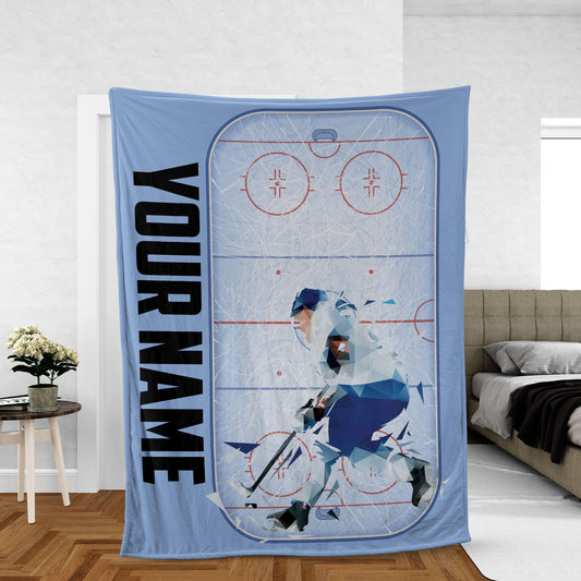 Custom Name & Picture Hockey Player Fleece Blanket (Made in US)