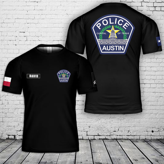 Custom Name & Rank Austin Texas Police Department 3D T-Shirt