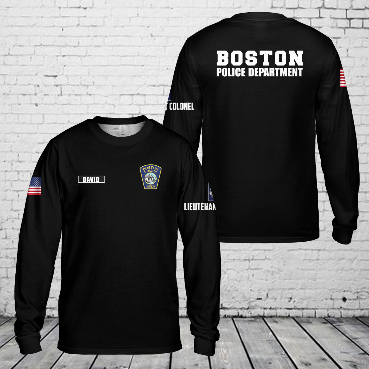 Custom Name & Rank Boston, Massachusetts, Boston Police Department (BPD) Long Sleeve Shirt