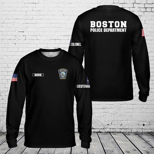 Custom Name & Rank Boston, Massachusetts, Boston Police Department (BPD) Long Sleeve Shirt