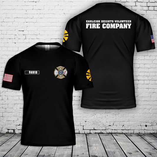 Custom Name & Rank Earleigh Heights Volunteer Fire Company, Severna Park, Maryland 3D T-Shirt