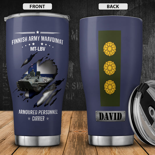 Custom Name & Rank Finnish Army Maavoimat MT-LBV Armoured Personnel Carrier Tumbler 20Oz