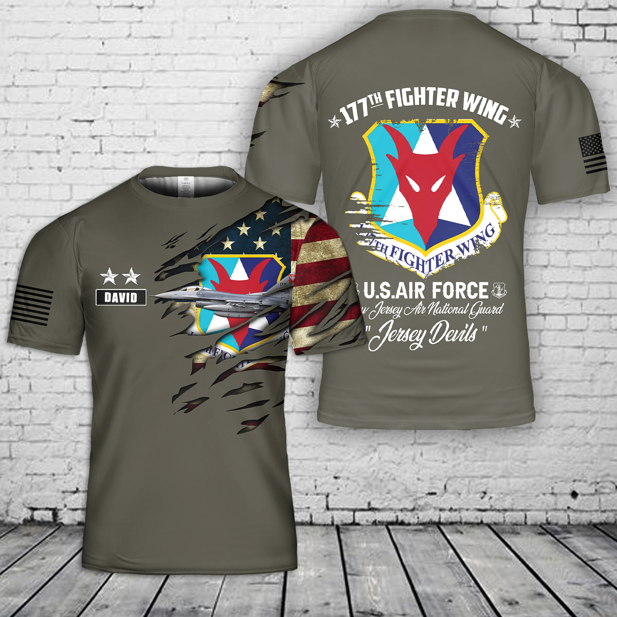 Custom Name & Rank New Jersey Air National Guard 177th Fighter Wing (177 FW) F-16C Fighting Falcon 3D T-Shirt