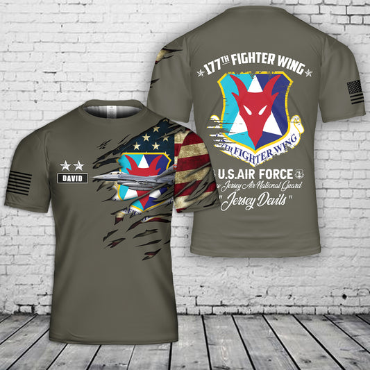 Custom Name & Rank New Jersey Air National Guard 177th Fighter Wing (177 FW) F-16C Fighting Falcon 3D T-Shirt
