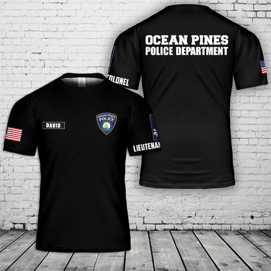 Custom Name & Rank Ocean Pines Police Department (Maryland) 3D T-Shirt