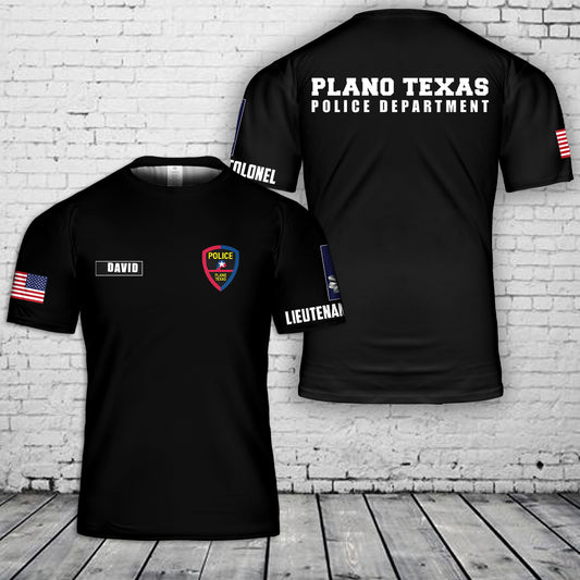 Custom Name & Rank Plano Texas Police Department 3D T-Shirt