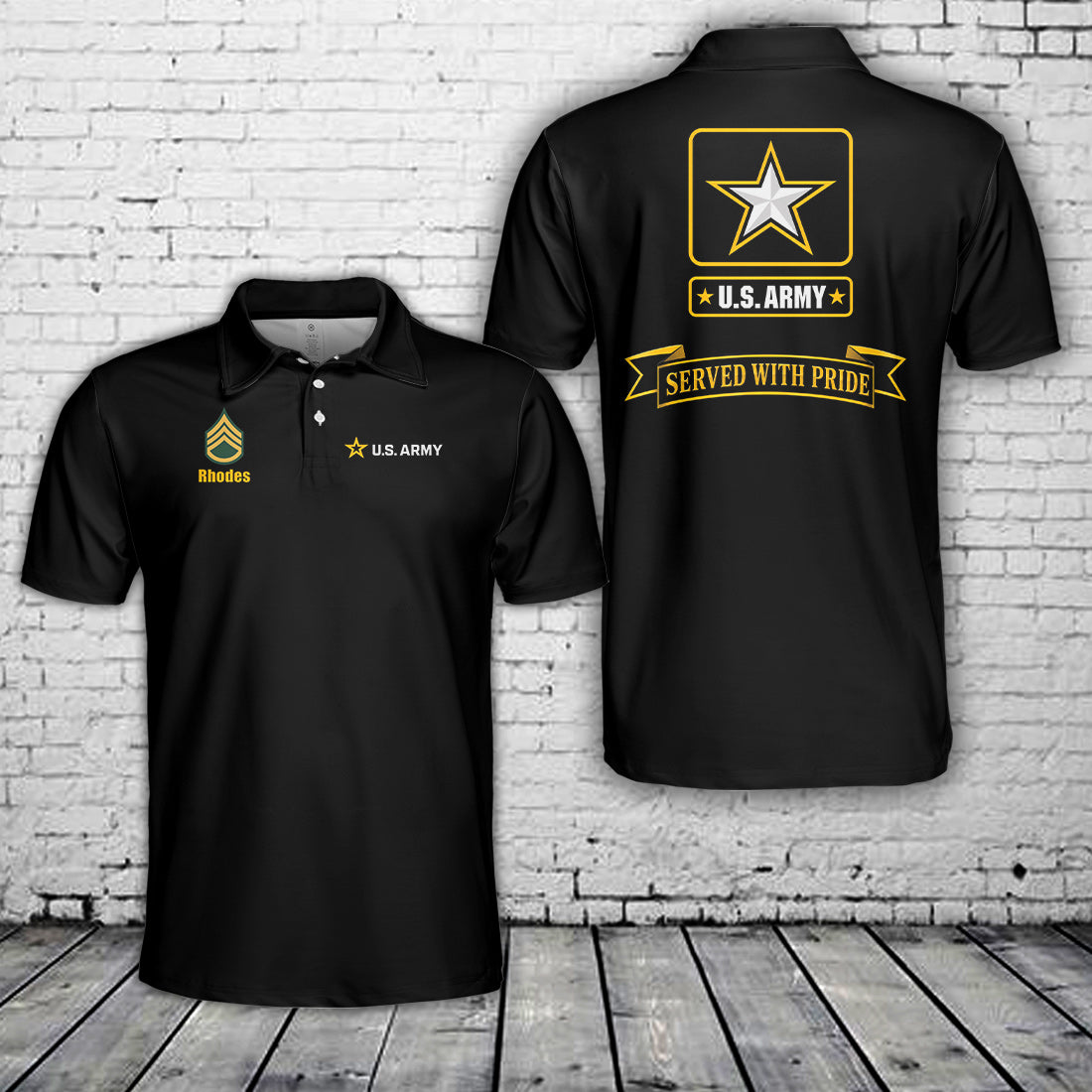 Custom Name & Rank US Army Polo Shirt