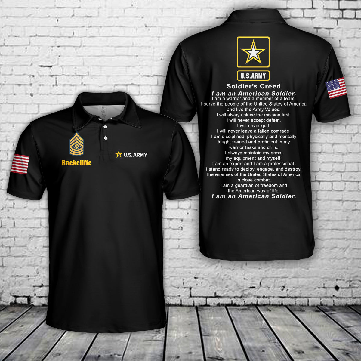 Custom Name & Rank US Army Soldiers Creed Polo Shirt