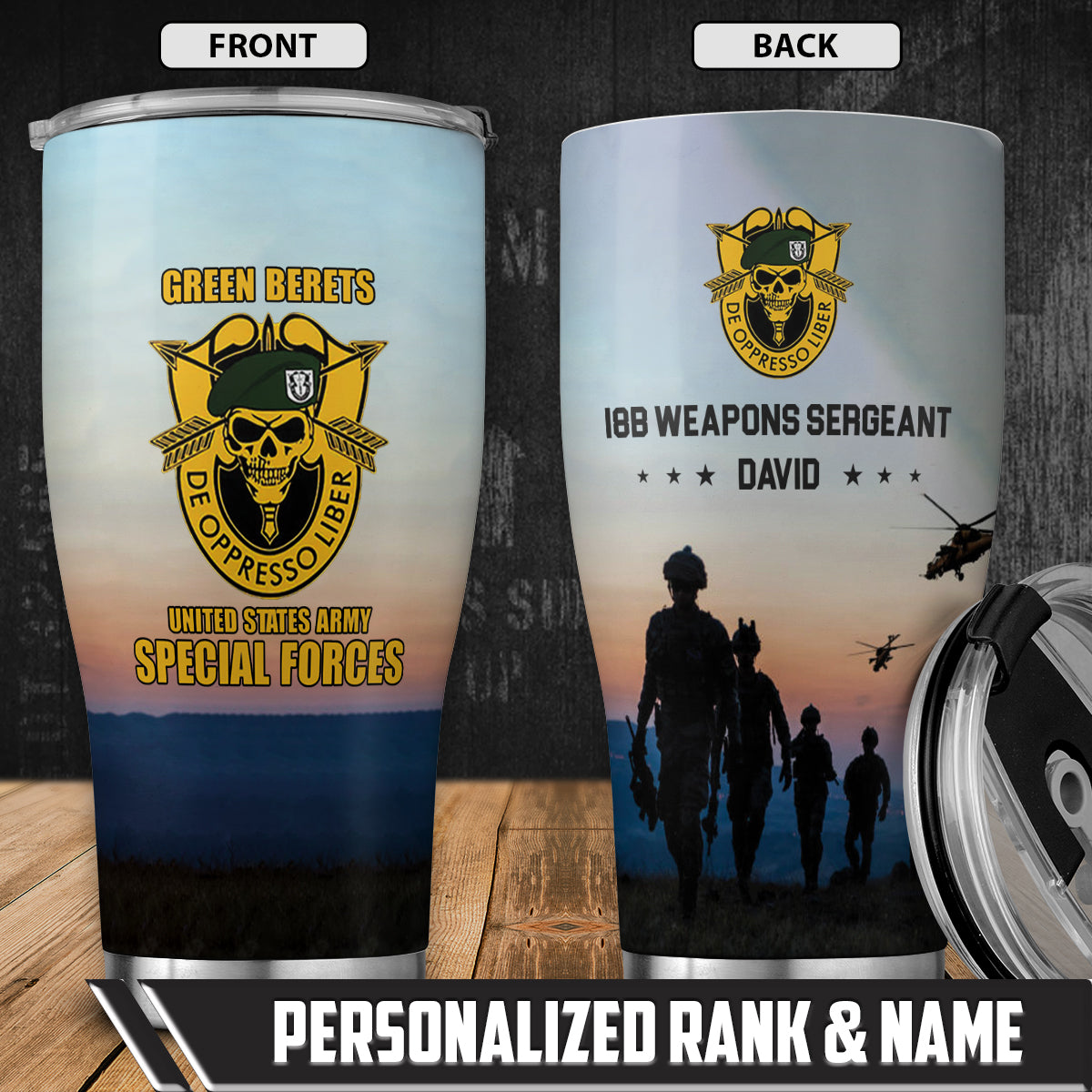 Custom Name & Rank US Army Green Beret Special Forces Tumbler 20oz