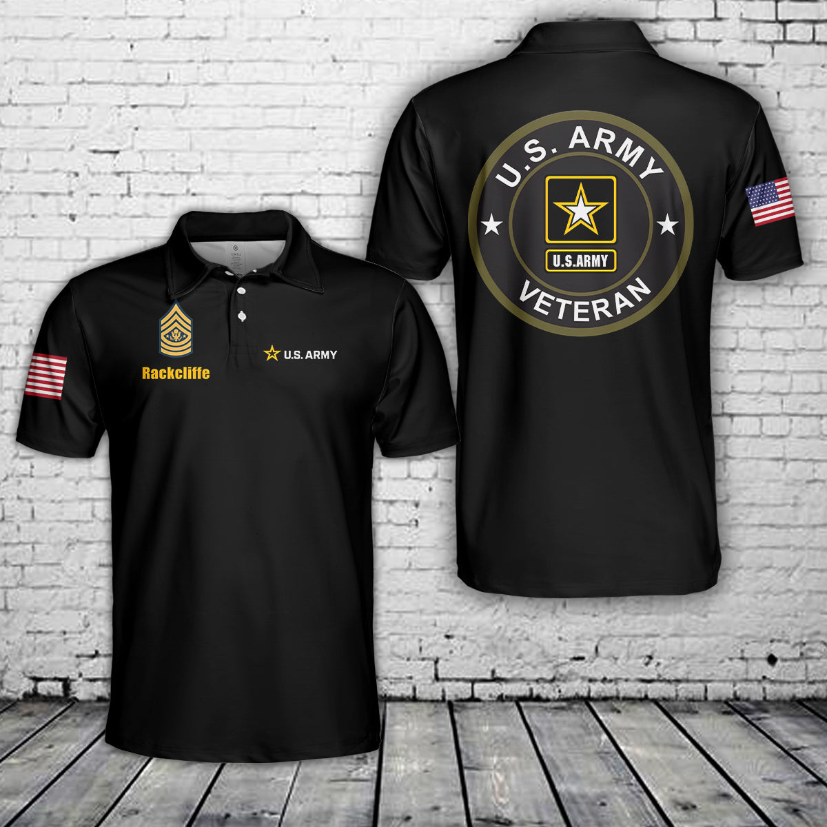Custom Name & Rank US Army Veteran Polo Shirt