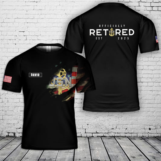 Custom Name & Retired Year US Navy 3D T-Shirt