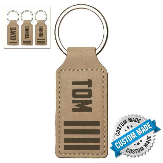 Custom Name & Stripes Rectangle Leatherette Keychain (Made in US) NLMP2603PL11