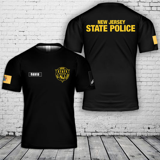 Custom Name & Title Rank New Jersey State Police 3D T-Shirt