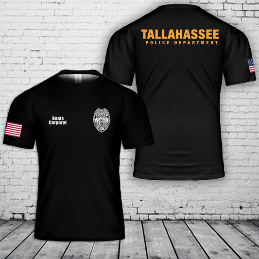 Custom Name & Title Rank Tallahassee Police, Florida 3D T-Shirt