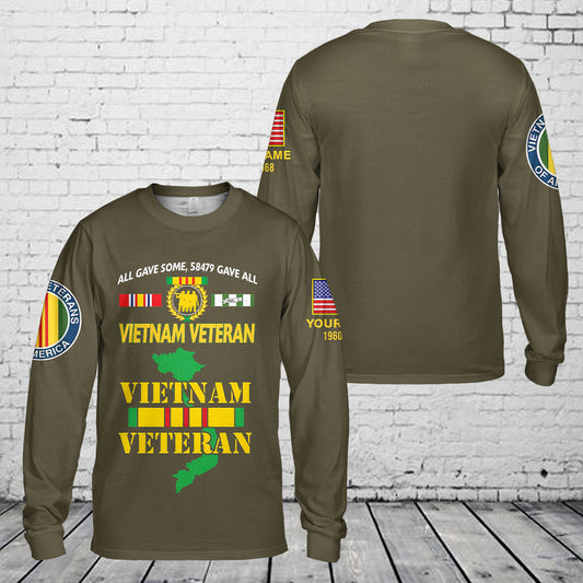 Custom Name & Year All Gave Some 58479 Gave All Vietnam Veteran Long Sleeve Shirt