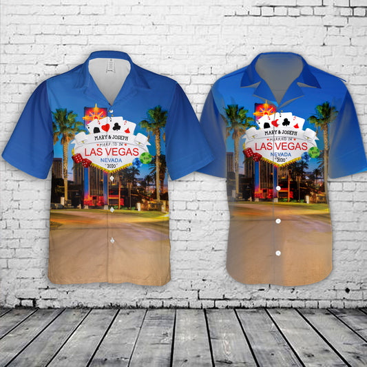 Custom Name & Year Las Vegas Wedding Couple Hawaiian Shirt