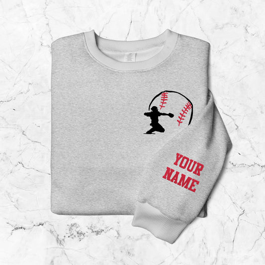 Custom Name and Number Baseball Sports Catcher Embroidered Lightweight Classic Unisex Sweatshirt