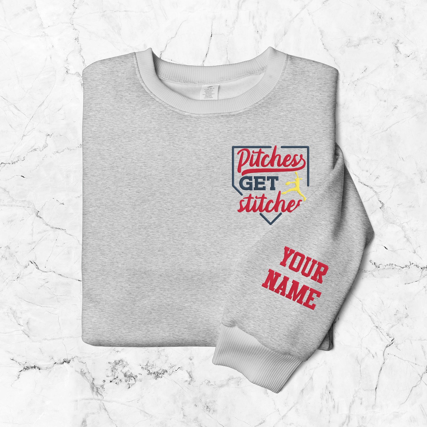 Custom Name and Number Pitches Get Stitches Softball Sports Embroidered Lightweight Classic Unisex Sweatshirt