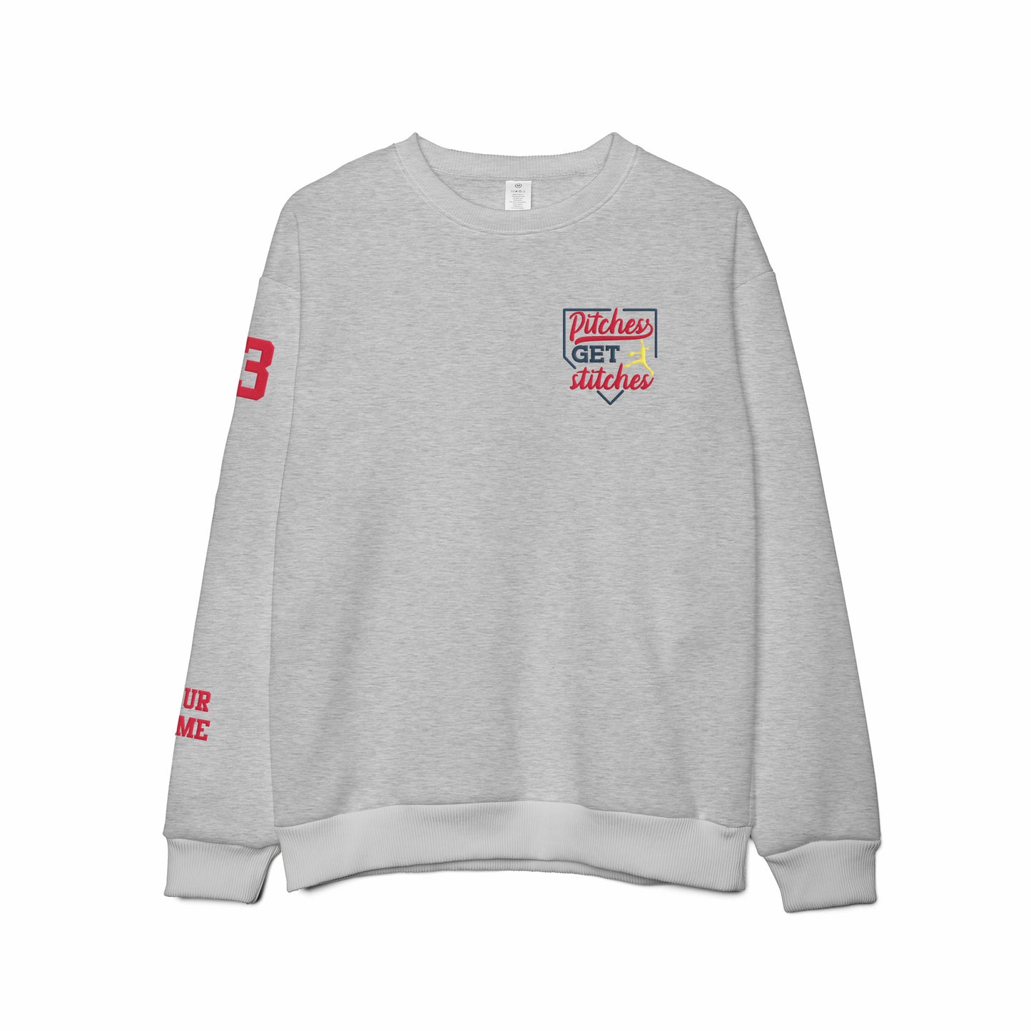 Custom Name and Number Pitches Get Stitches Softball Sports Embroidered Lightweight Classic Unisex Sweatshirt