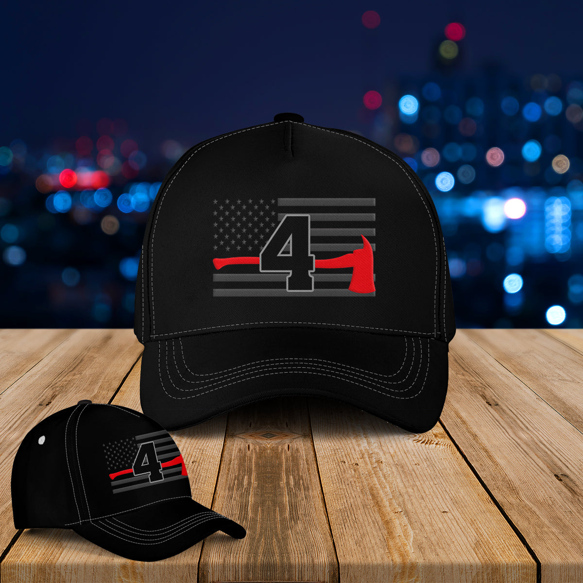 Custom Number Red Axe Fire Department Flag Baseball Cap