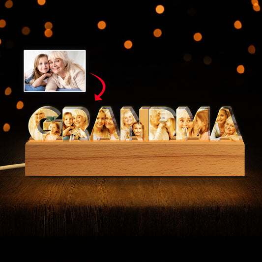 Custom Photo And Text Mothers Day Gift For Grandma Name Night Light