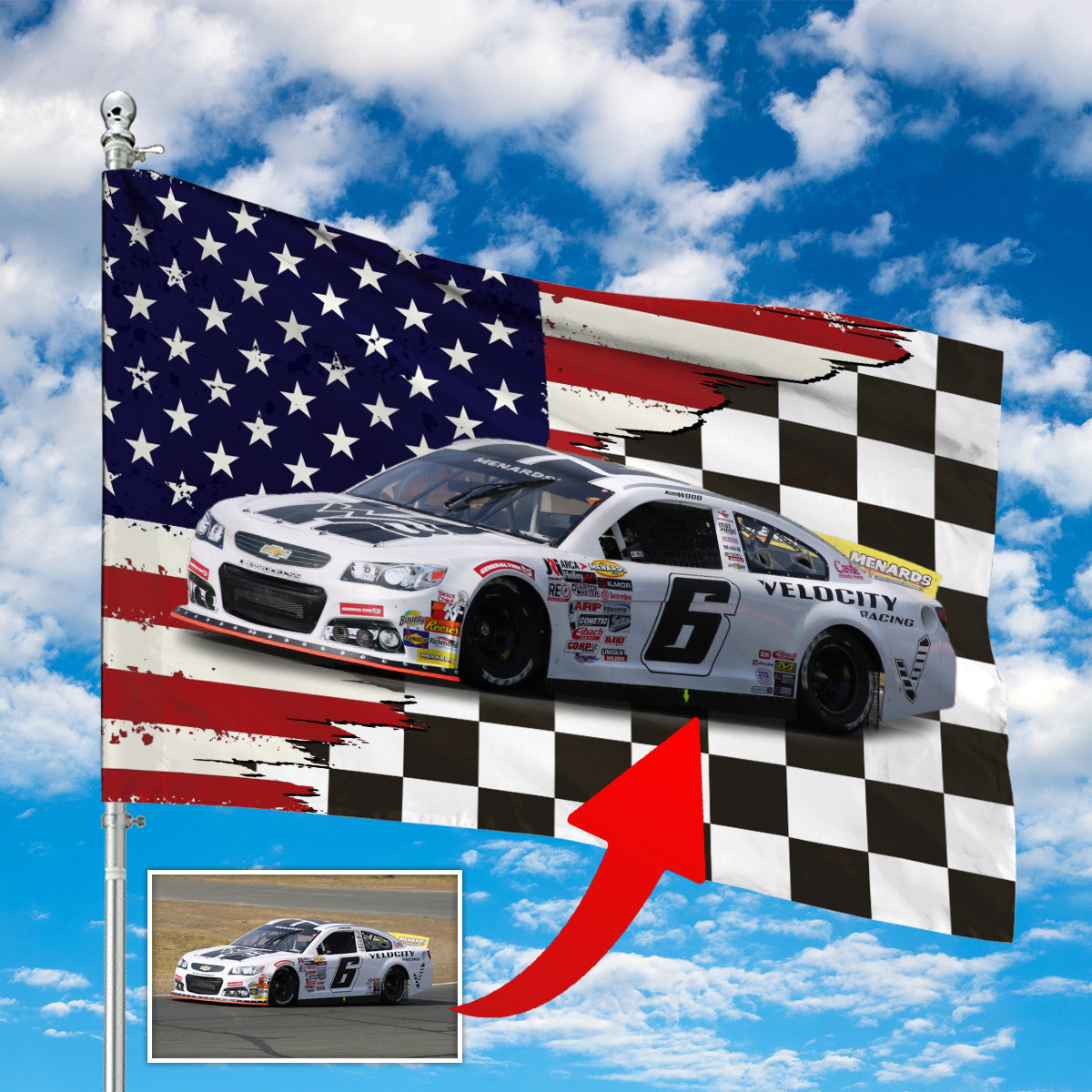 Custom Photo & Number Dirt Track Racing House Flag