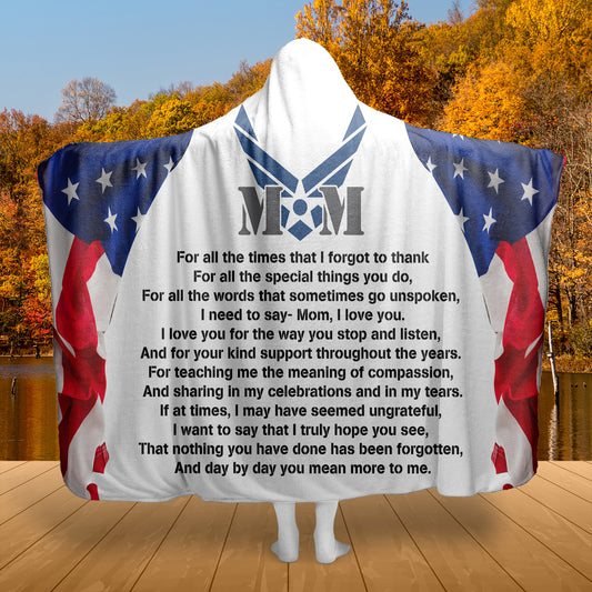 Custom Picture Air Force Mom AOP Hooded Blanket